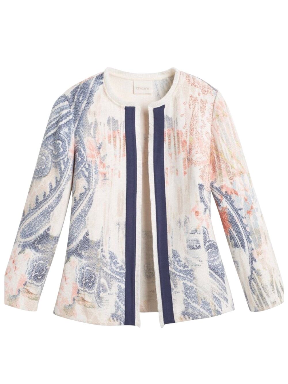Chico's Open Front Watercolor Textured Jacket, Size Medium